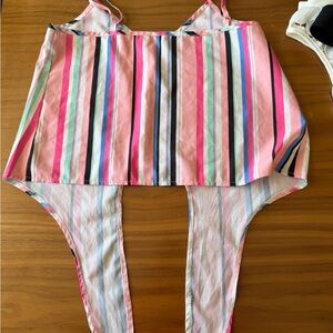 Colorful Striped tie front crop top